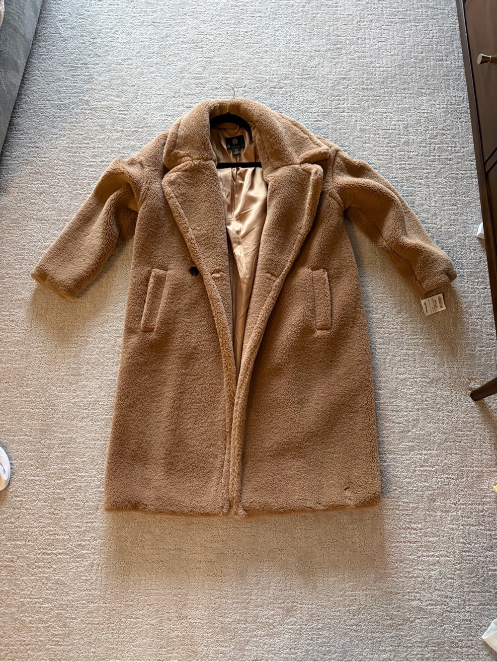 House of Harlow Teddy Faux Shearling Long Coat - Camel